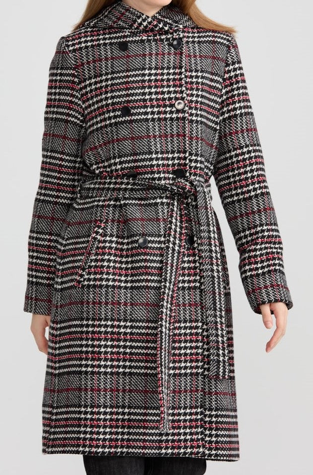 Manteau à motif pattes d'oie à double boutonnage