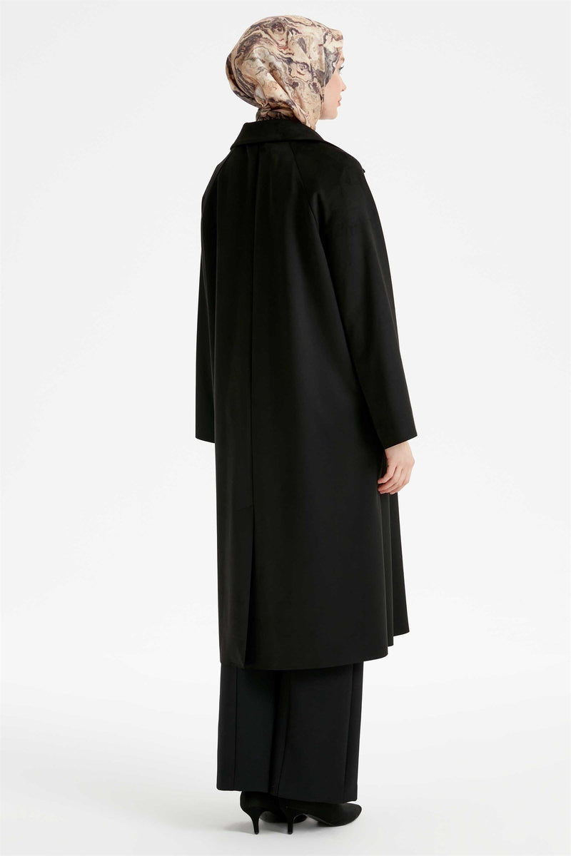 Trench en daim détaillée à manches de grande taille et fente appliquée avec poche