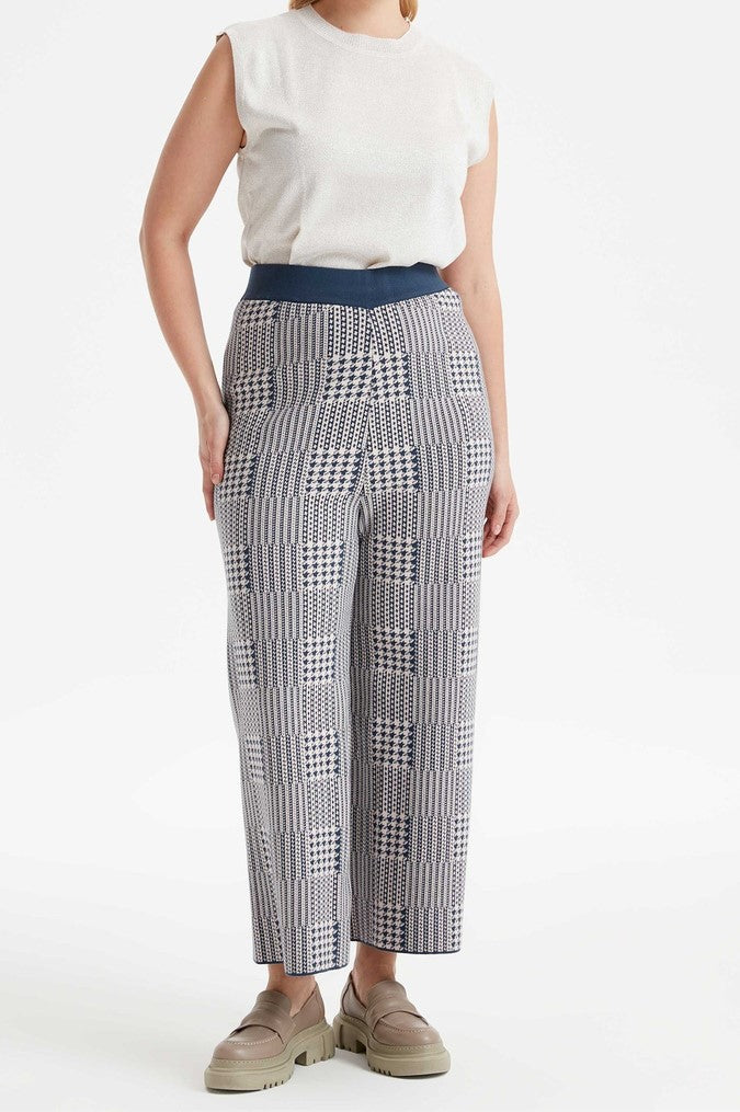 pantalon large en laine carreau