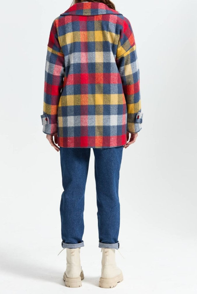 Manteau croisée en tissu Kasha épais à carreaux