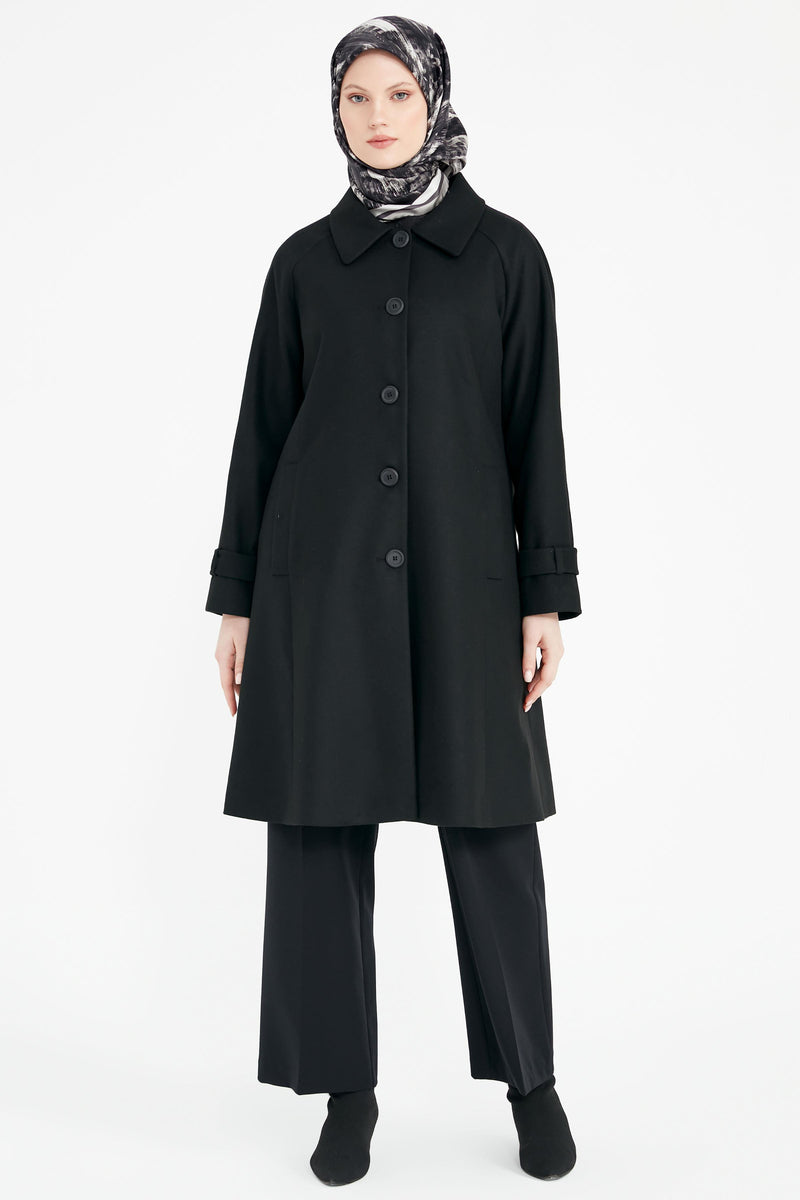 Manteau en Cachemire Fermé à Boutons Grande Taille