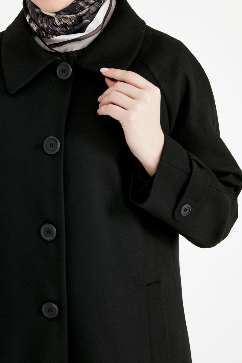 Manteau en Cachemire Fermé à Boutons Grande Taille