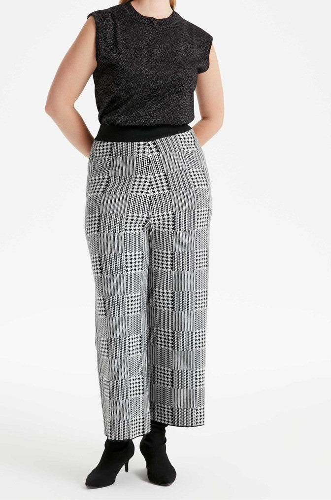 pantalon large en laine carreau