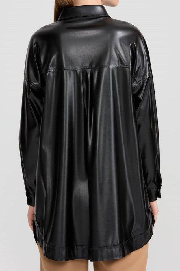 Tunique en similicuir à manches basses et col chemise