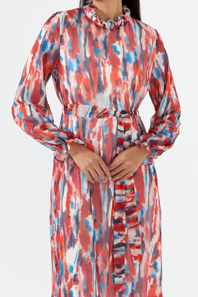 Robe Mousseline À Volants Rouge