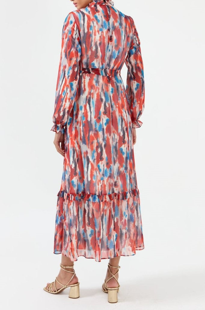 Robe Mousseline À Volants Rouge