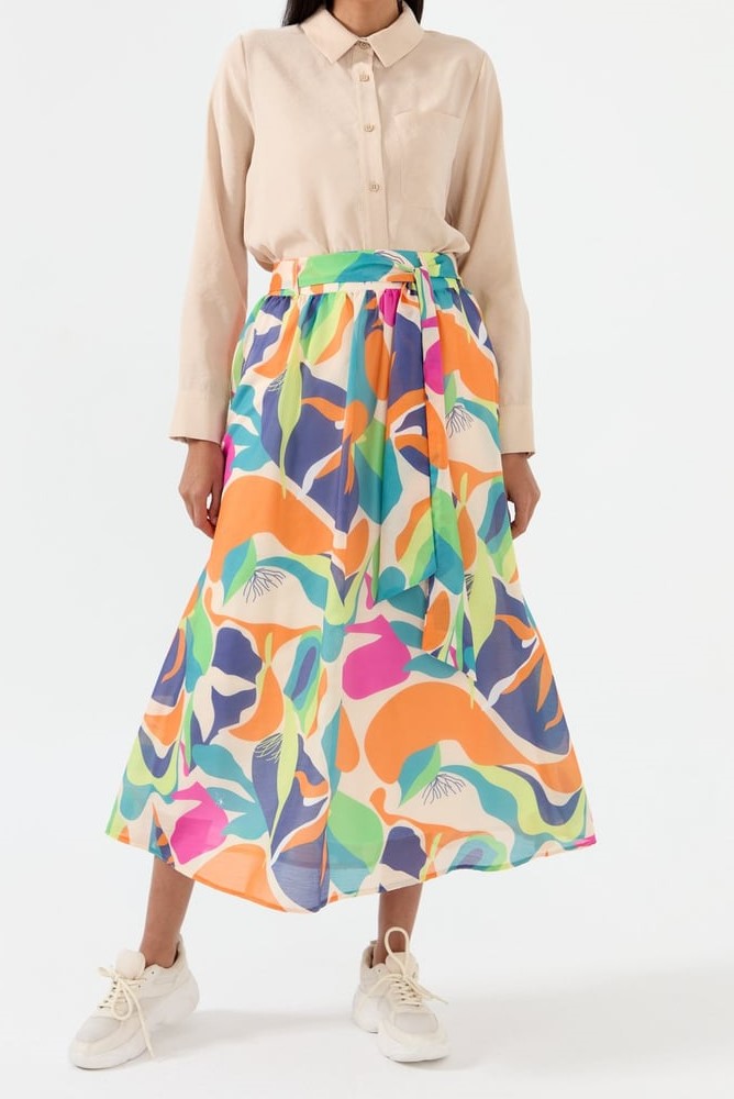 Jupe en voile avec ceinture froncée Orange