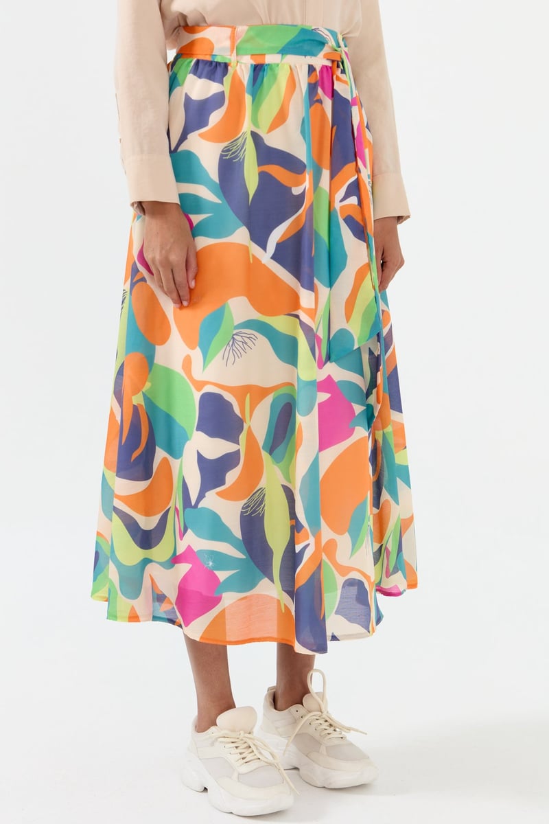 Jupe en voile avec ceinture froncée Orange