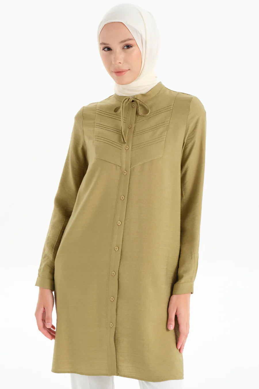 Tunique Côtelée Détaillée à Col à Lacets