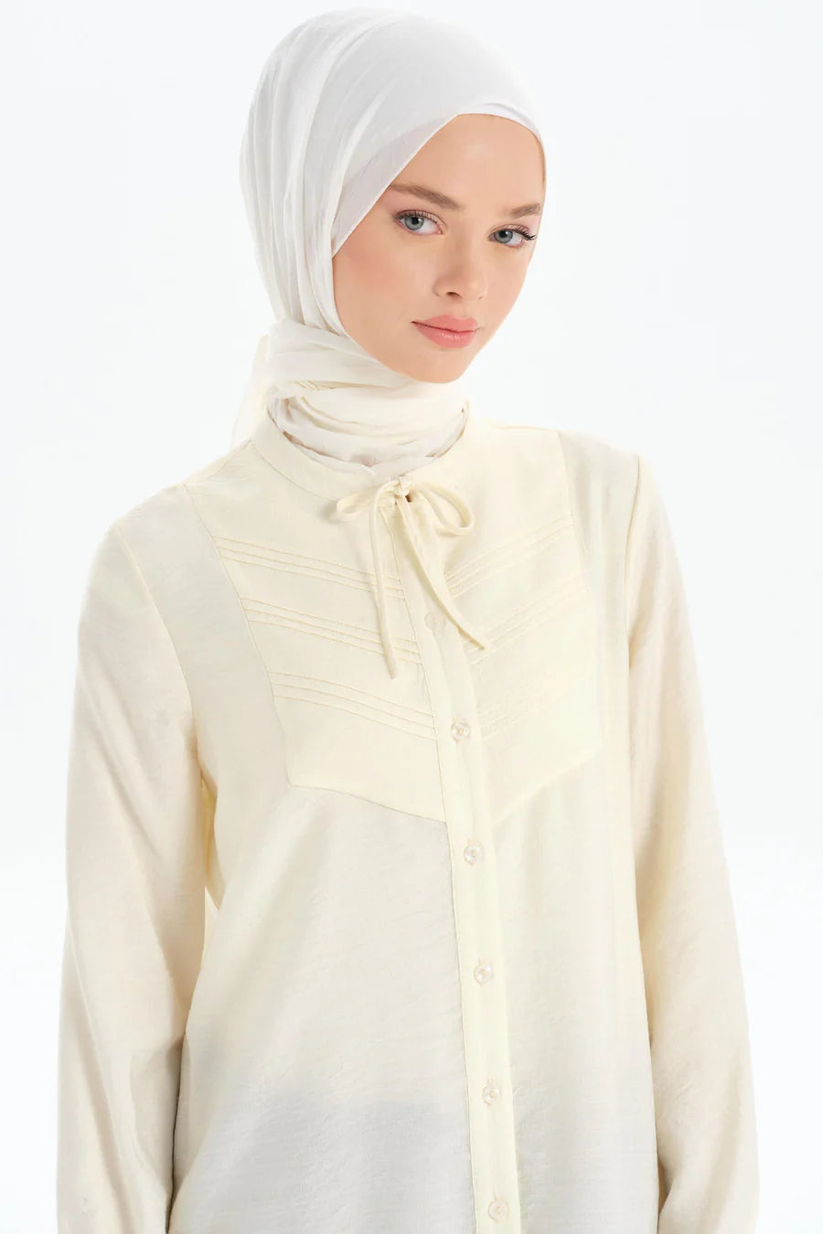 Tunique Côtelée Détaillée à Col à Lacets