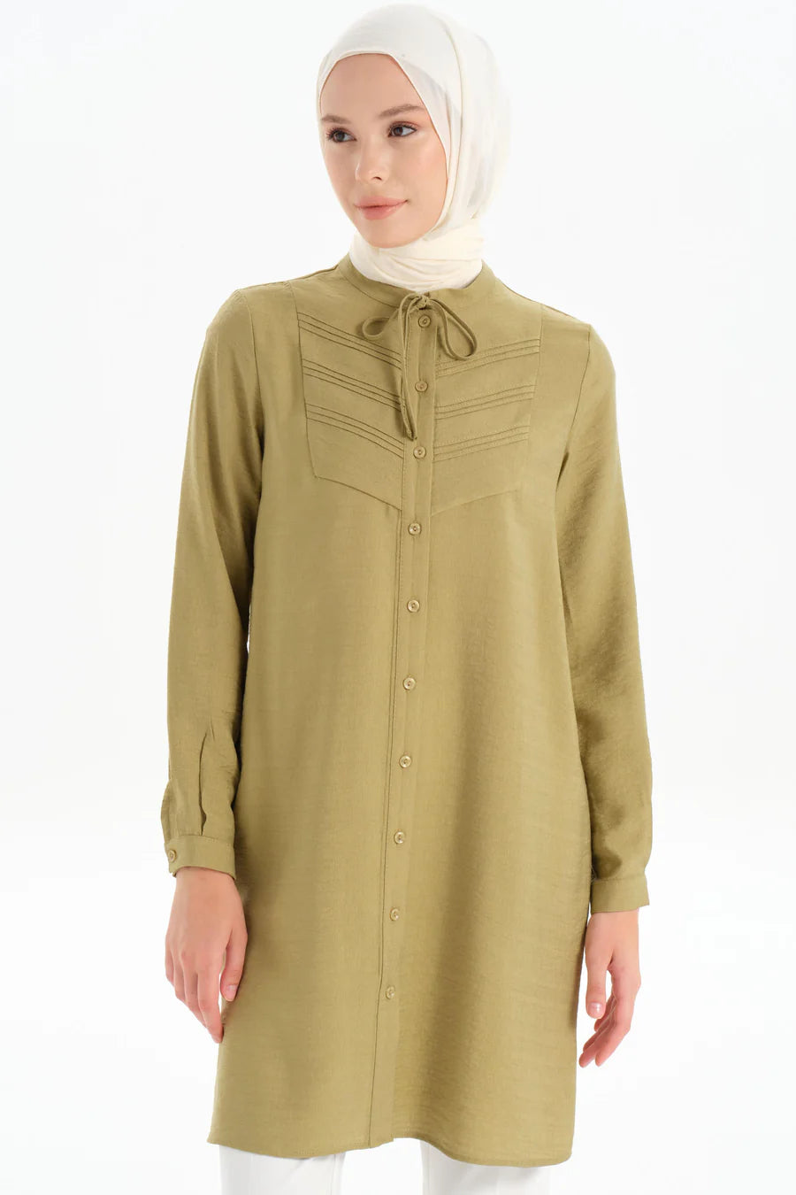 Tunique Côtelée Détaillée à Col à Lacets