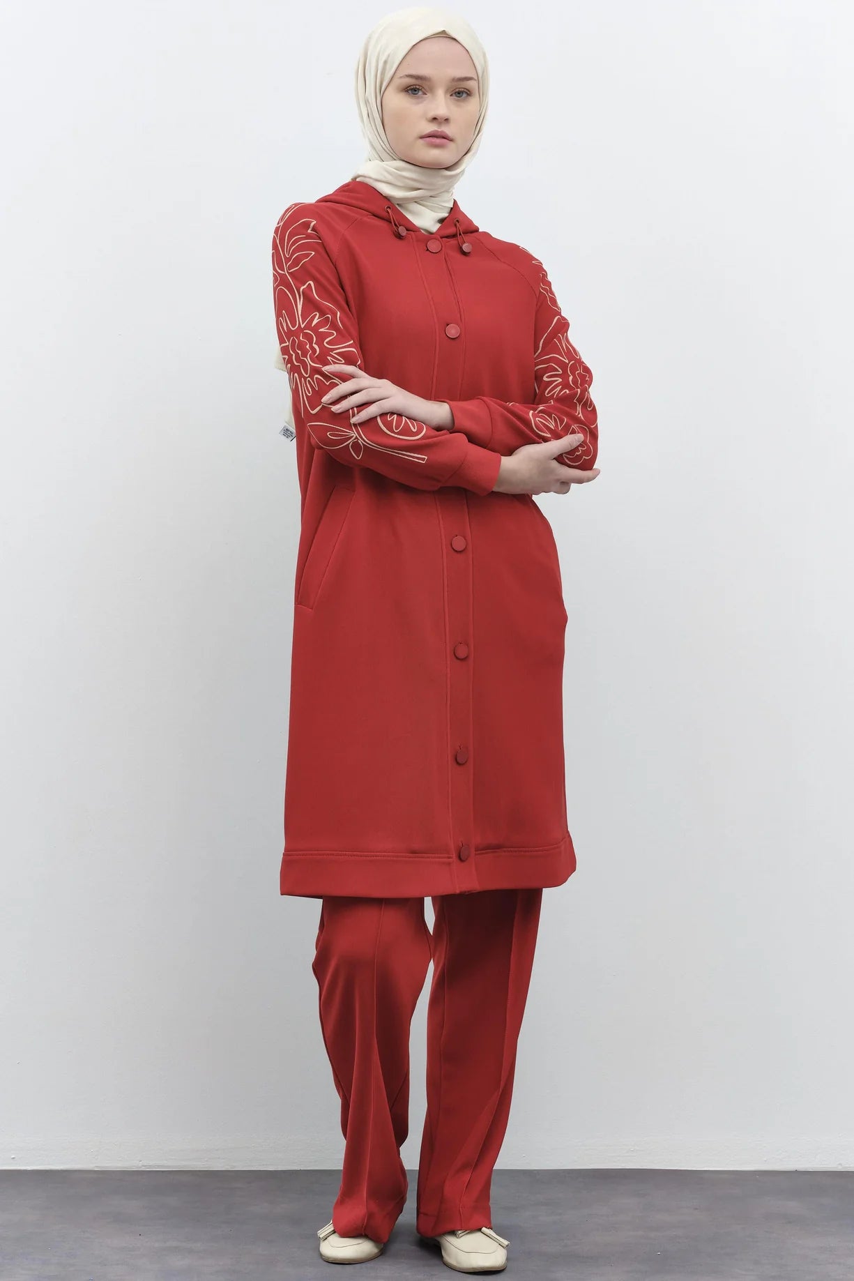 Veste Tricoté avec Manches à Motif Imprimé