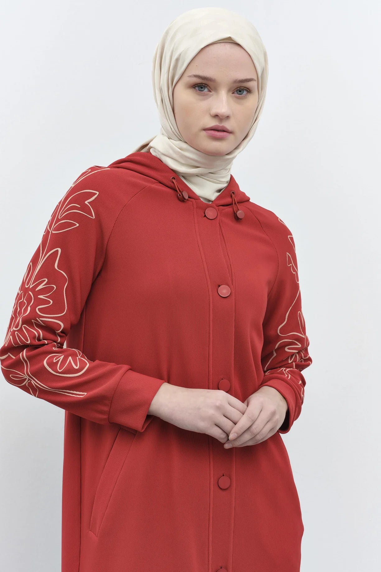 Veste Tricoté avec Manches à Motif Imprimé