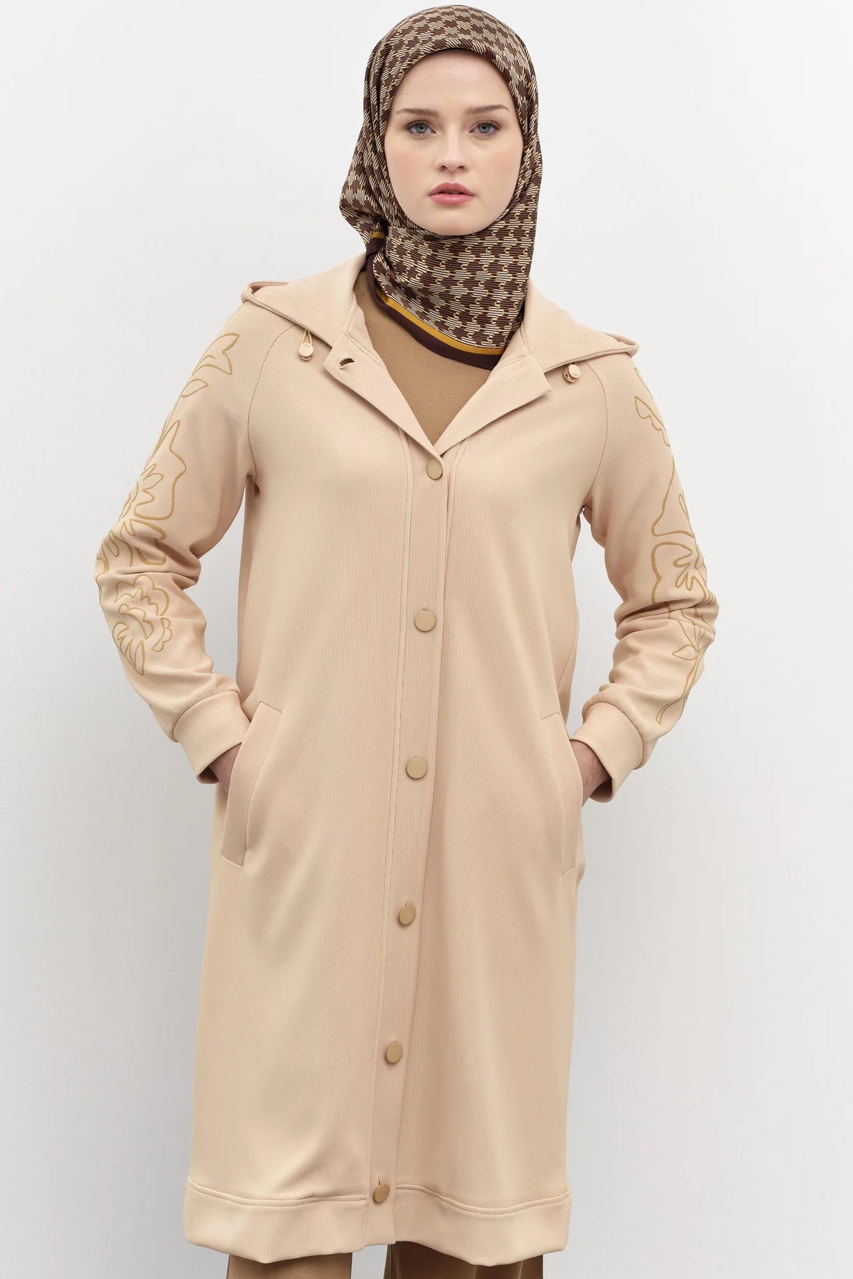 Veste Tricoté avec Manches à Motif Imprimé