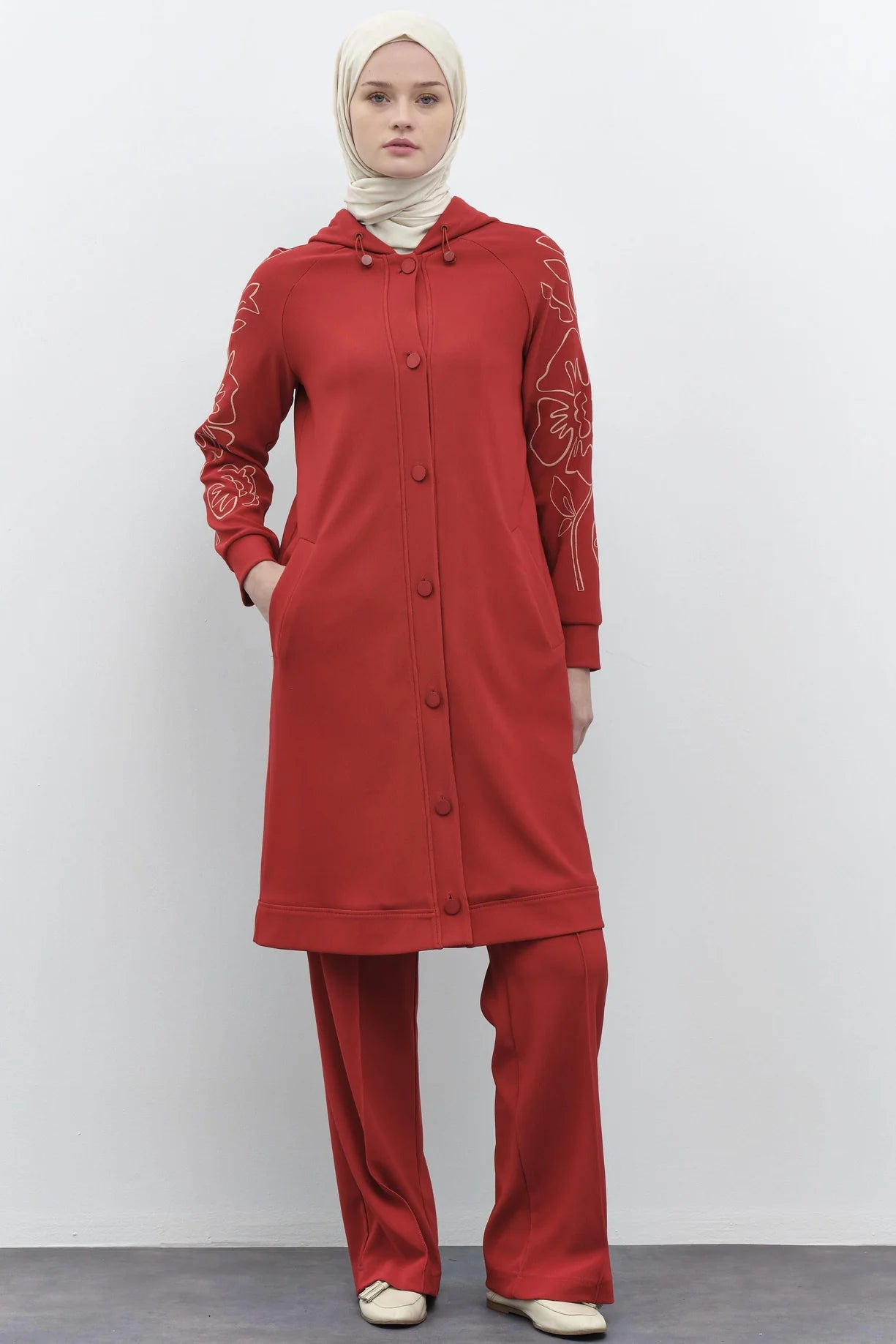 Veste Tricoté avec Manches à Motif Imprimé