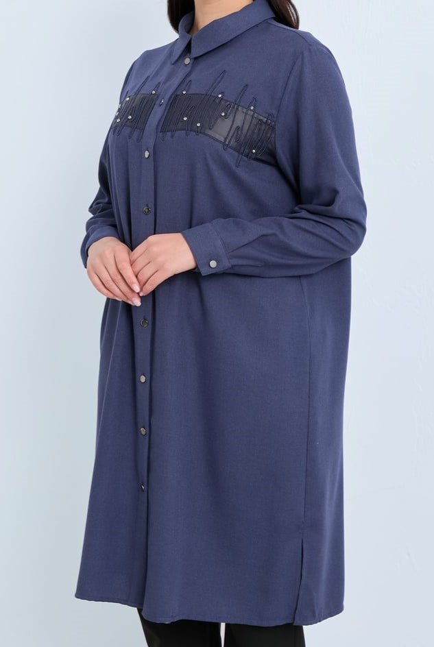 Tunique Brodée Garnie de Cuir