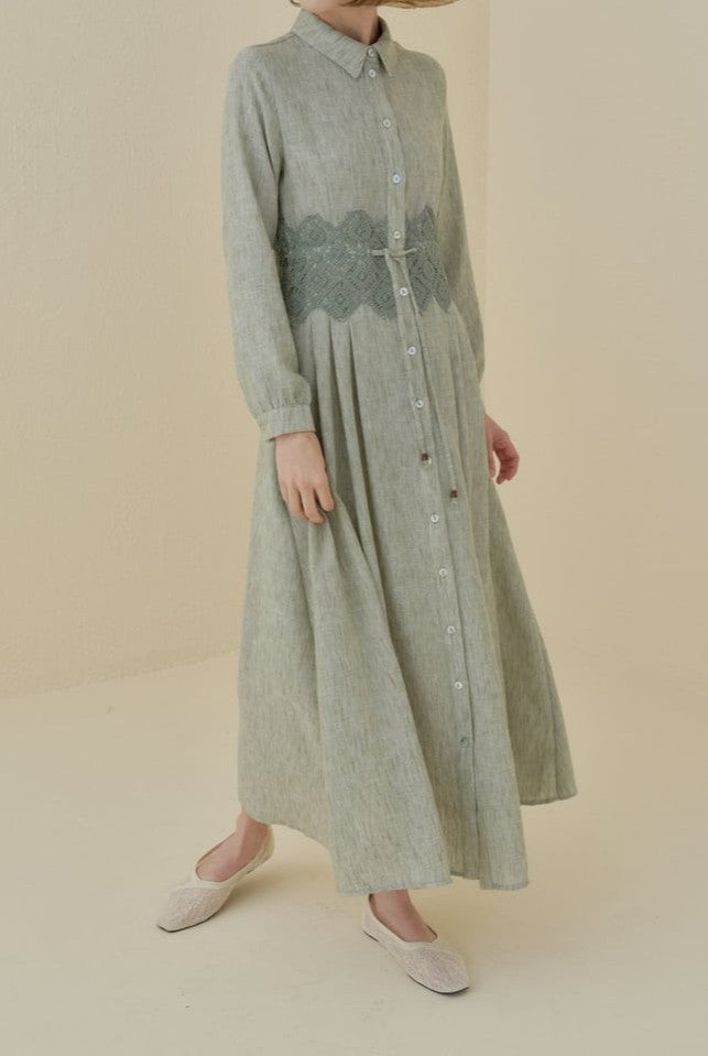 Robe en lin à motif détaillé en macramé à la taille