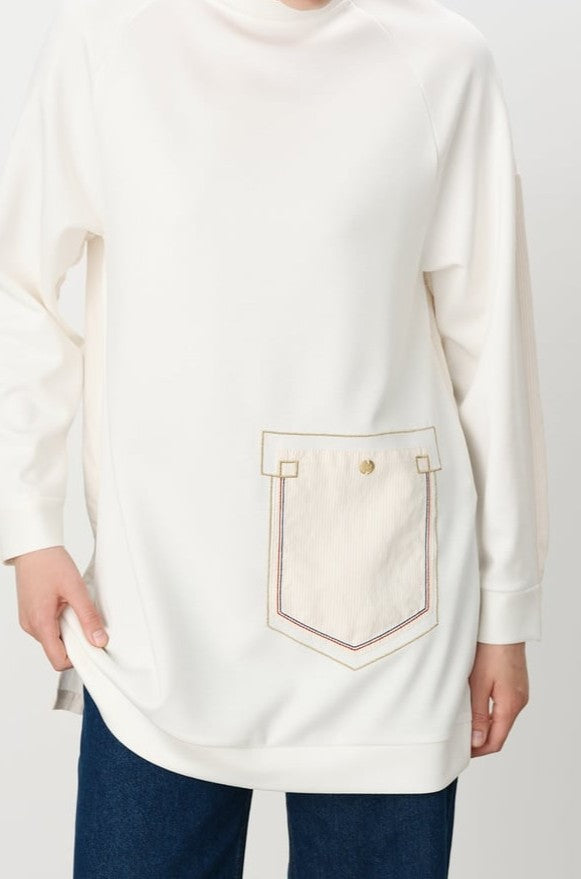 Sweat à rayures et broderies détaillées corail