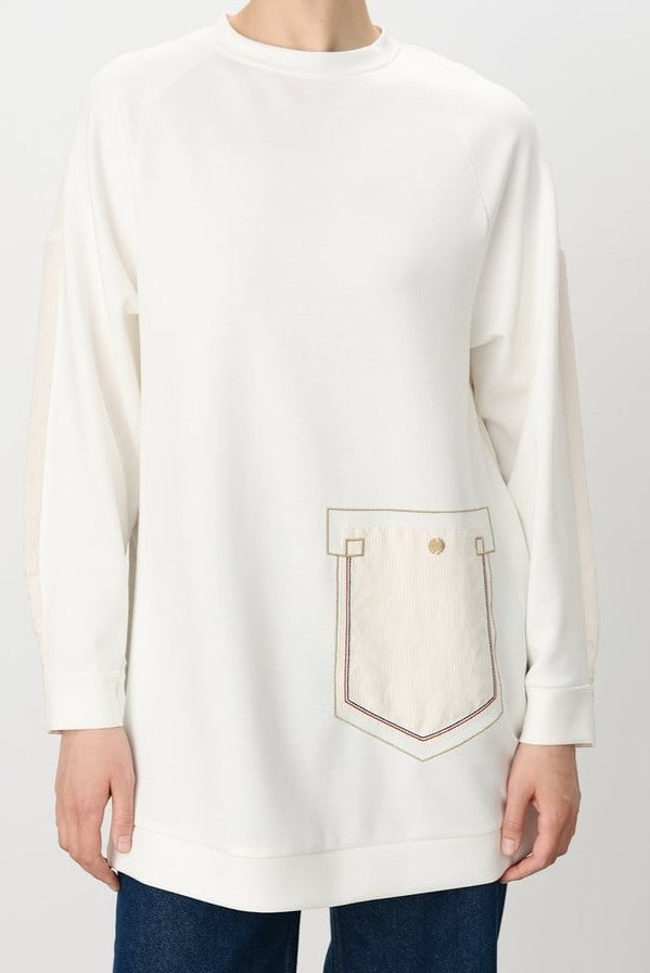 Sweat à rayures et broderies détaillées corail