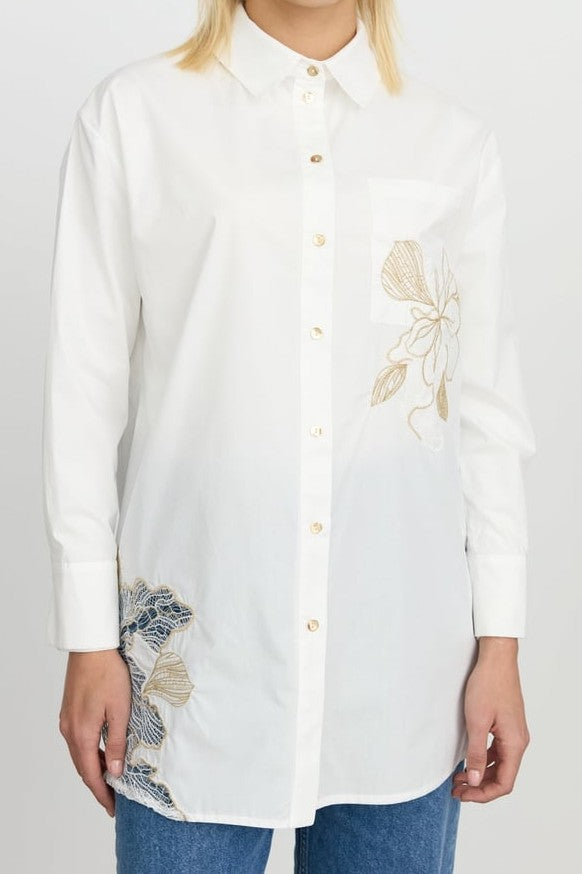Tunique à col chemise et appliques en dentelle