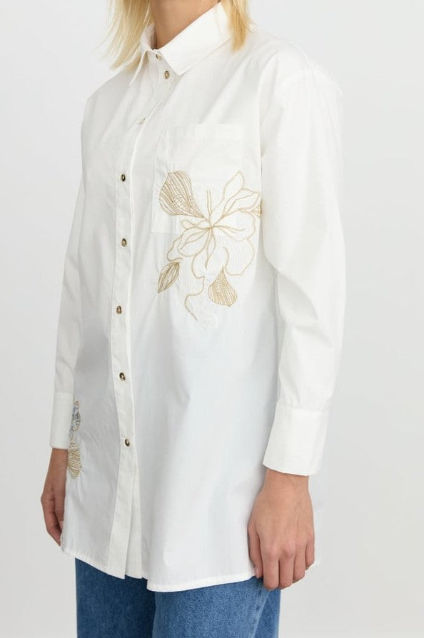 Tunique à col chemise et appliques en dentelle