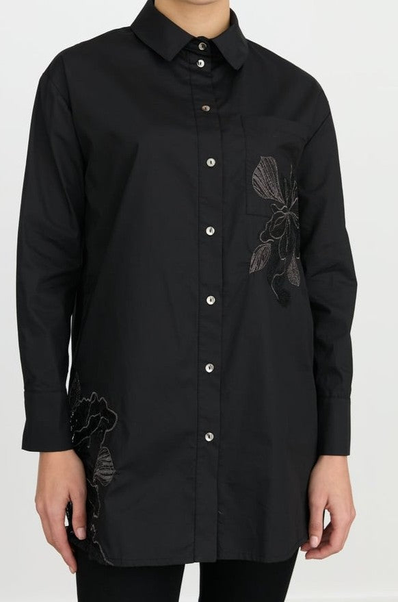 Tunique à col chemise et appliques en dentelle