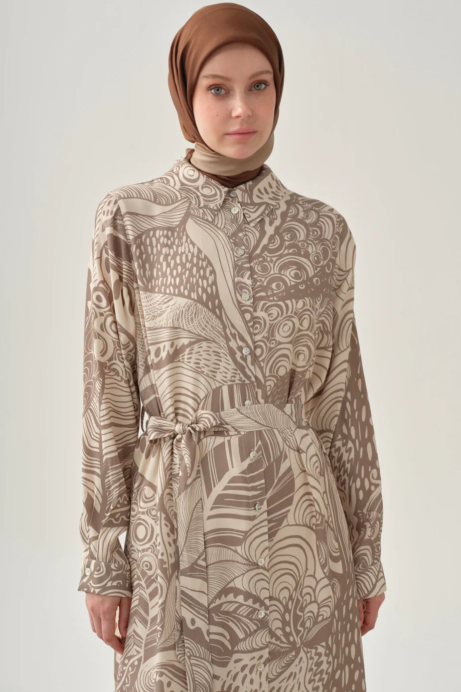 Tunique longue à motifs avec ceinture