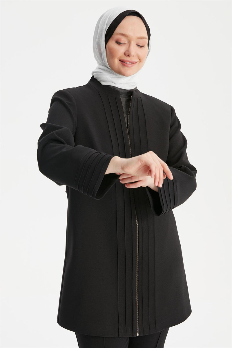 Veste détaillée côtelée à fermeture éclair et col juge de grande taille