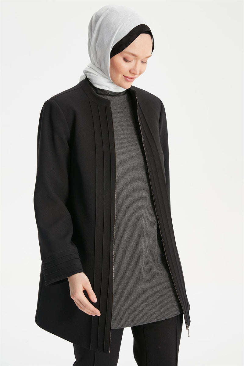 Veste détaillée côtelée à fermeture éclair et col juge de grande taille