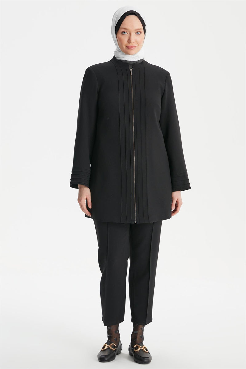 Veste détaillée côtelée à fermeture éclair et col juge de grande taille