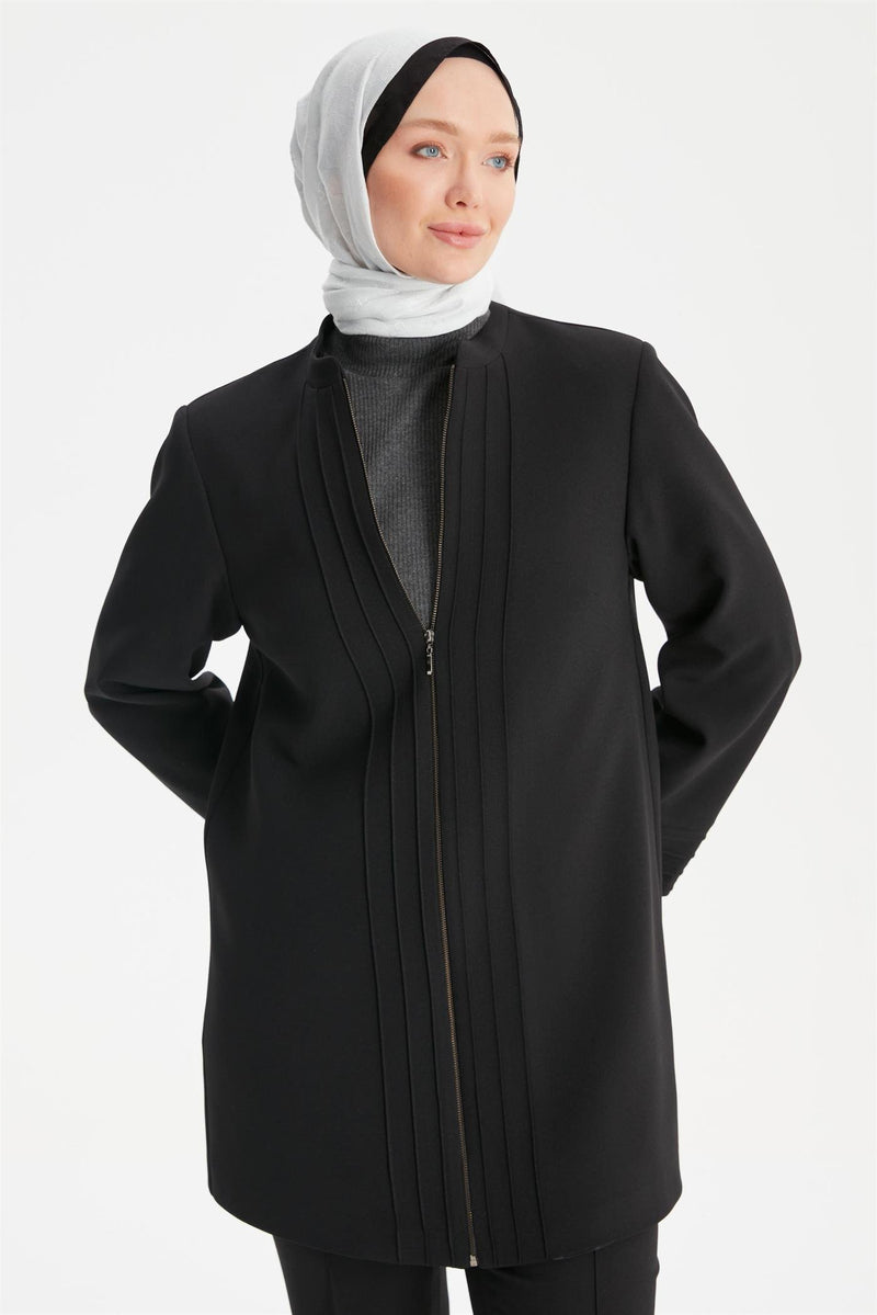 Veste détaillée côtelée à fermeture éclair et col juge de grande taille