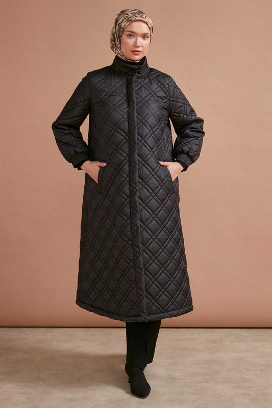 Manteau matelassé sur évasé  de Grande Taille - Noir