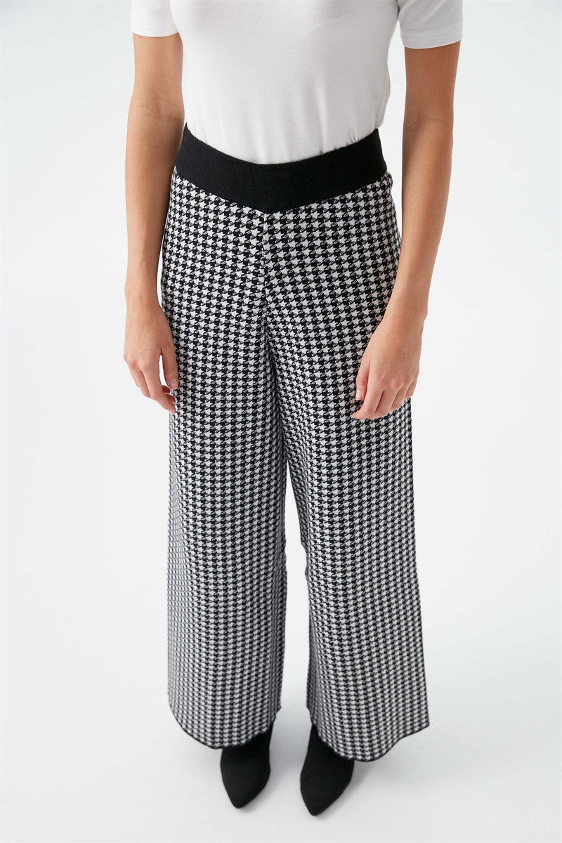 pantalon noir blanc en laine large avec motif