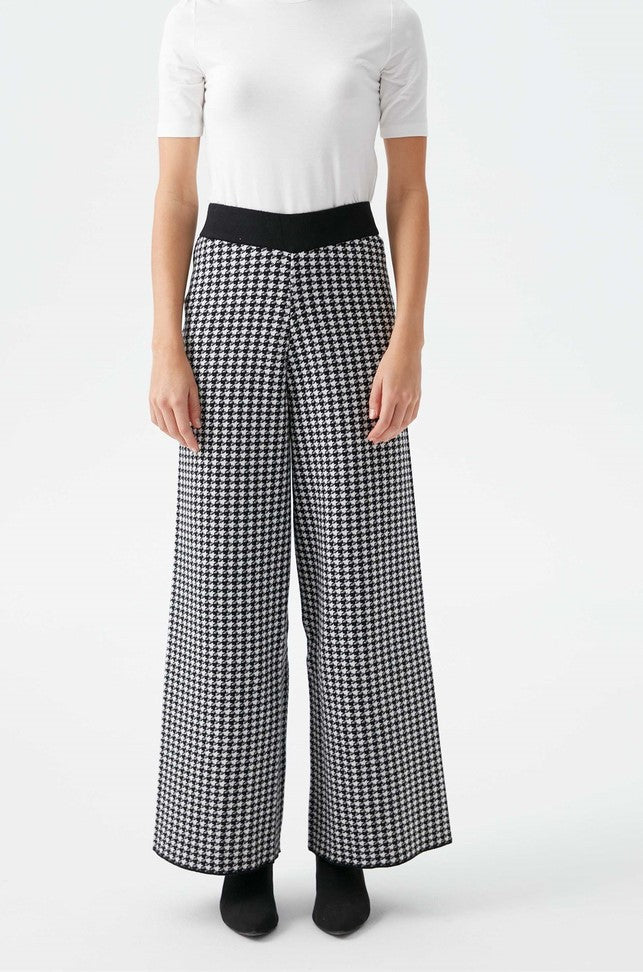 pantalon noir blanc en laine large avec motif