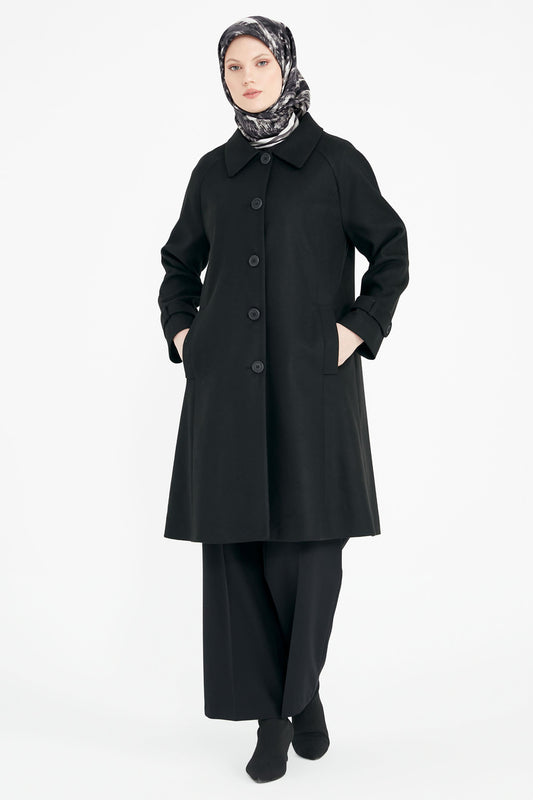 Manteau en Cachemire Fermé à Boutons Grande Taille