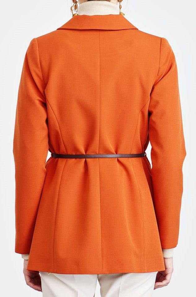 veste orange classique boutonnée avec ceinture