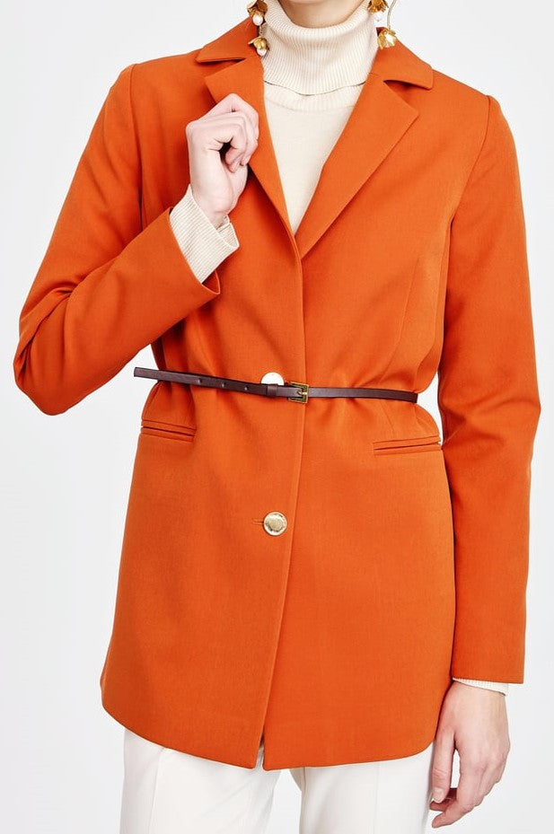 veste orange classique boutonnée avec ceinture