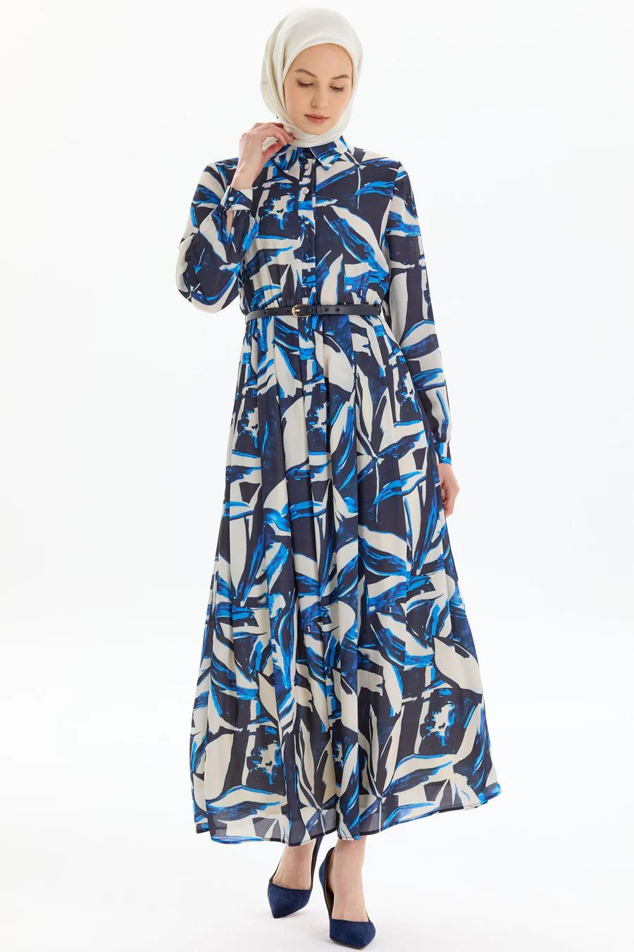 Robe froncée à la taille et plissée à motifs