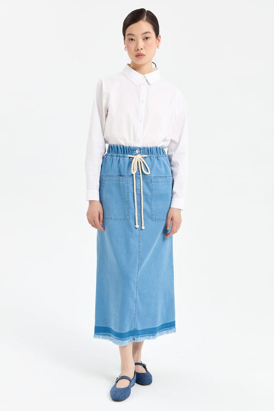 Jupe djinns avec deux poches élastique à la taille