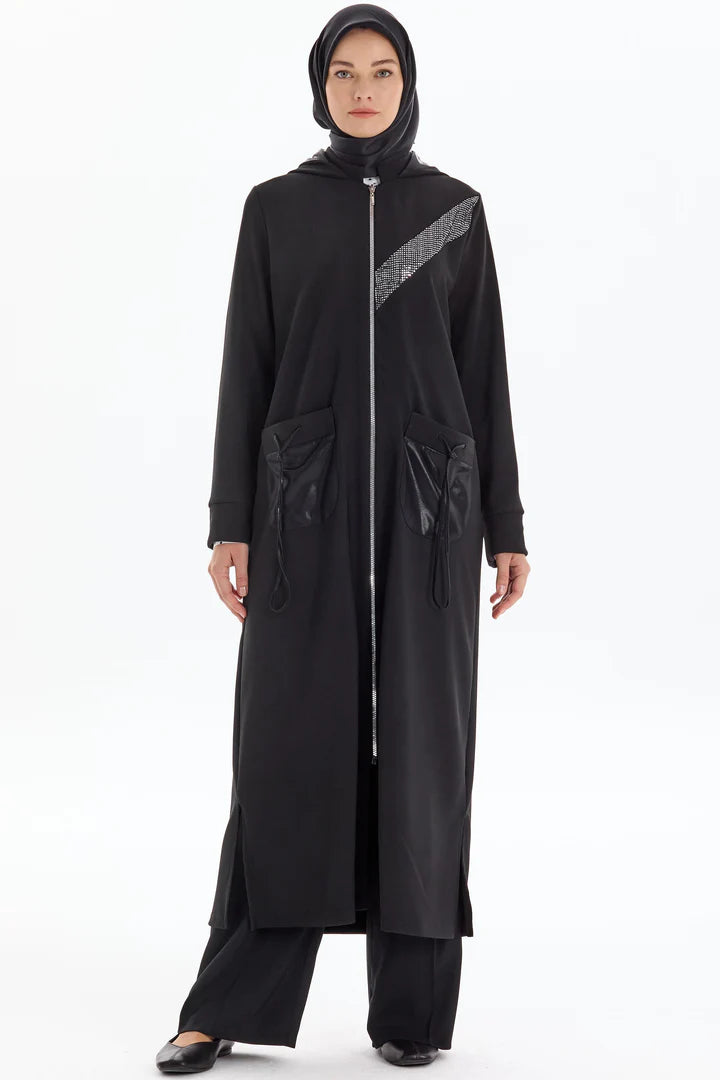 Abaya tricoté orné de paillettes avec poches