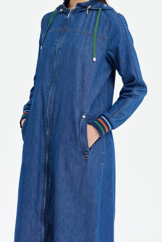 abaya jean avec détaille en manche et capuche