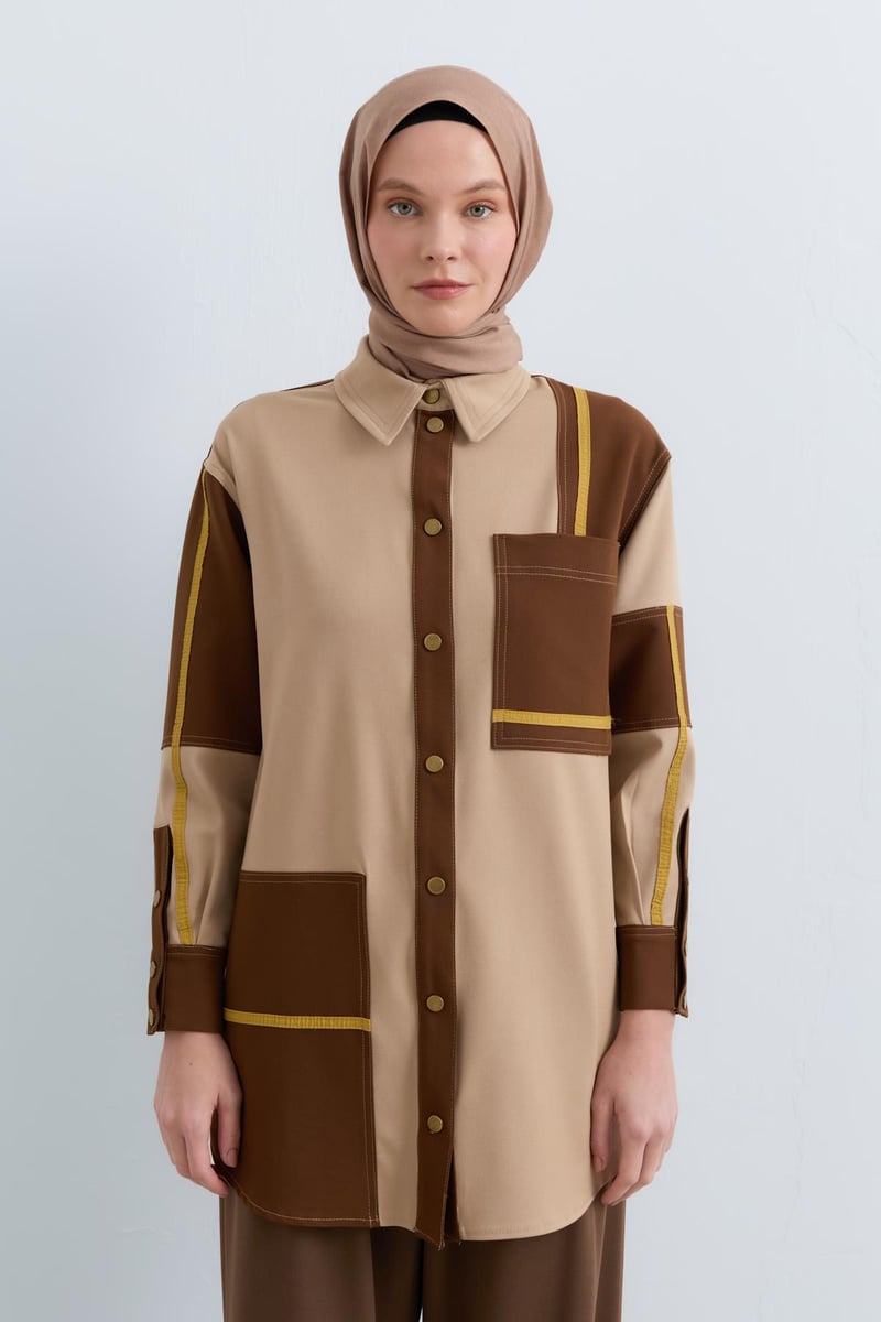 Veste chemise de sport en tissus mélangés Beige