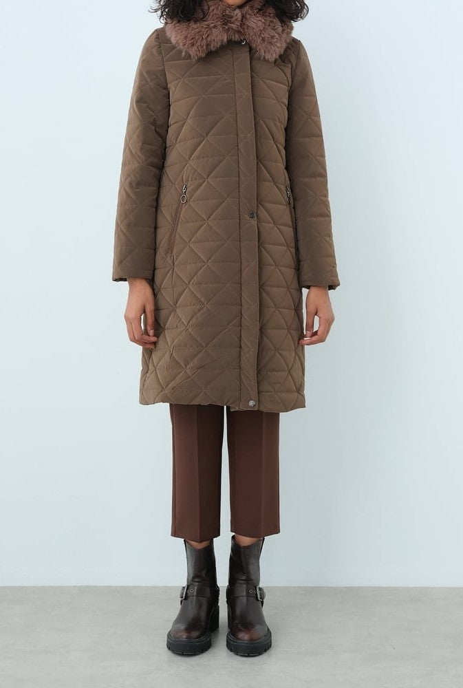 Manteau Matelassé Col Fourrure