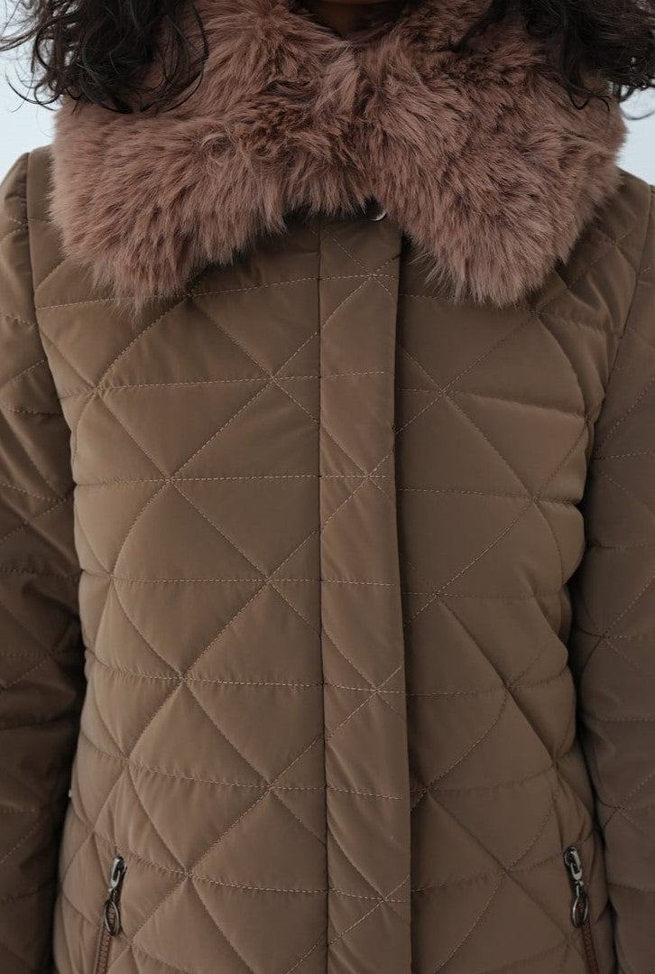 Manteau Matelassé Col Fourrure