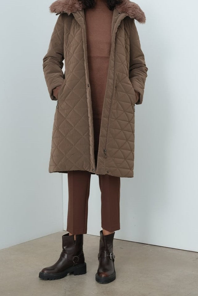 Manteau Matelassé Col Fourrure