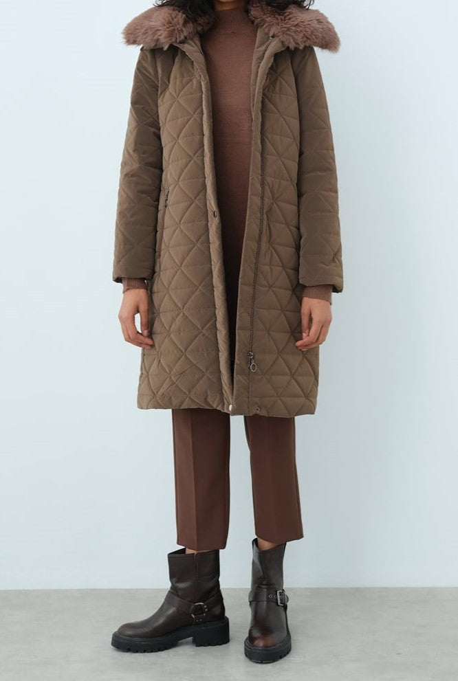 Manteau Matelassé Col Fourrure