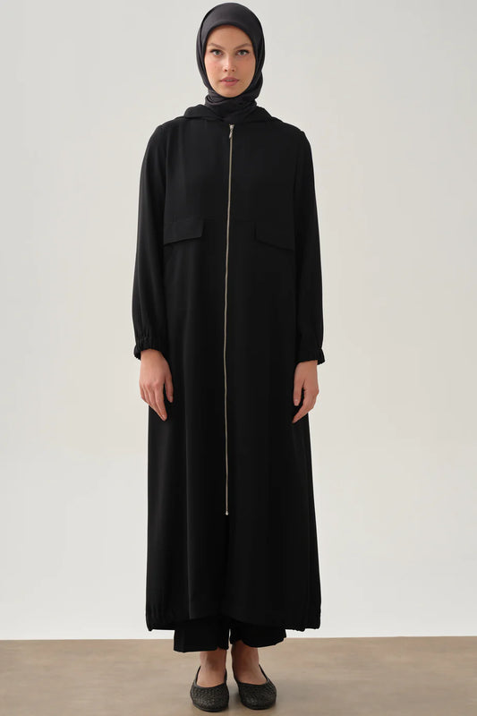 Abaya à capuche avec fermeture