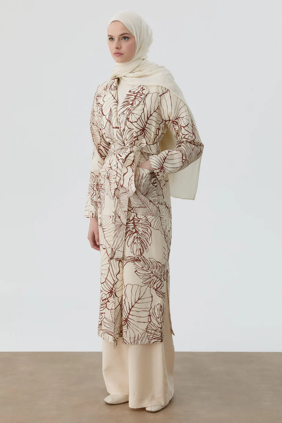 Trench-coat en lin à motifs floraux