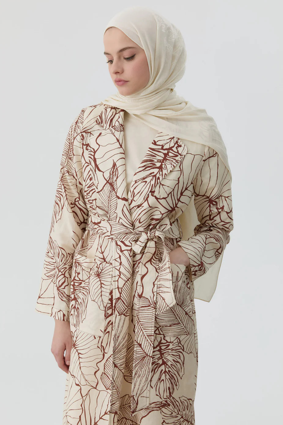 Trench-coat en lin à motifs floraux