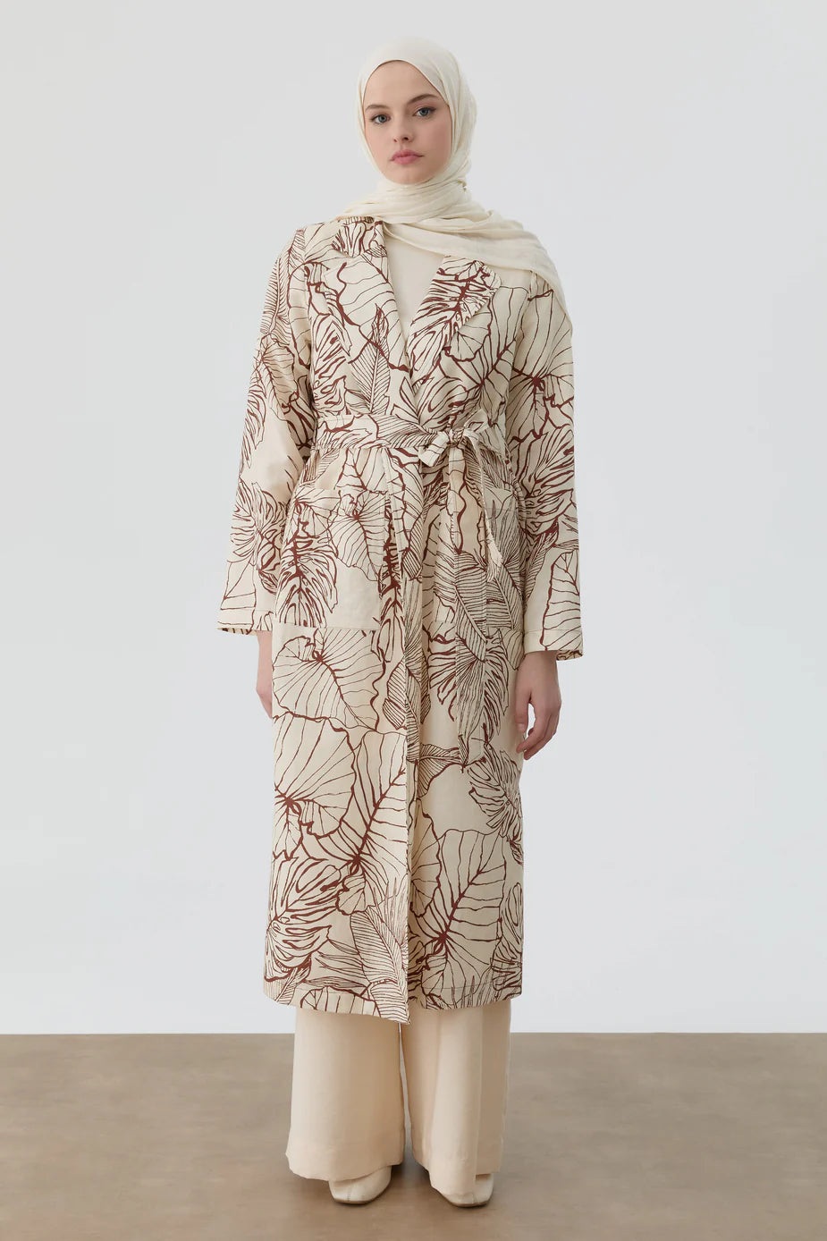 Trench-coat en lin à motifs floraux